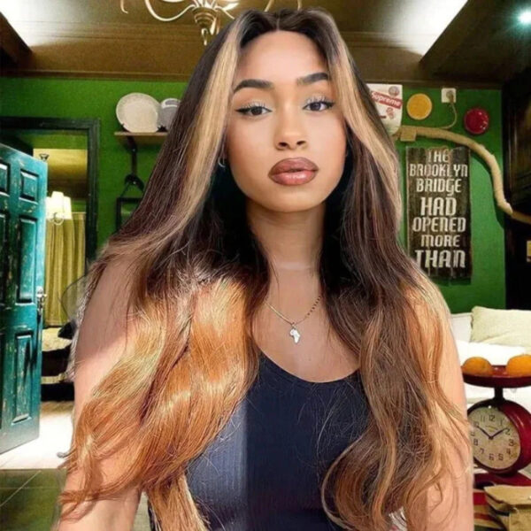 Sterly Hair T1B/4/27 Highlights Brown Ombre Wigs Highlight Body Wave Wigs