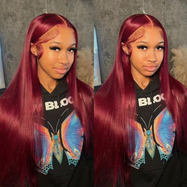 Sterly #99J Straight Hair Wig 5x5 /13×6 Burgundy Lace Front Human Hair Wig