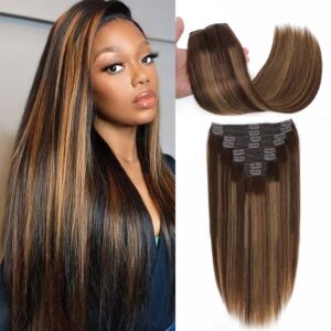 Sterly #4/30/#4 Caramel Blonde Balayage Straight Clip-in Human Hair 8 Pices With 18 Clips 120g