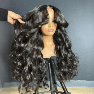 Sterly Full 250% Density Loose Body Wave Human Hair Wigs Ocean Wave Wigs with Curtain Bangs