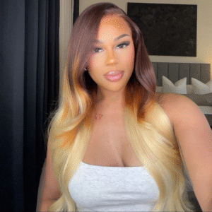 Sterly Dark Brown with Blonde Ombre 13x6 Straight Lace Front Human Hair Wigs