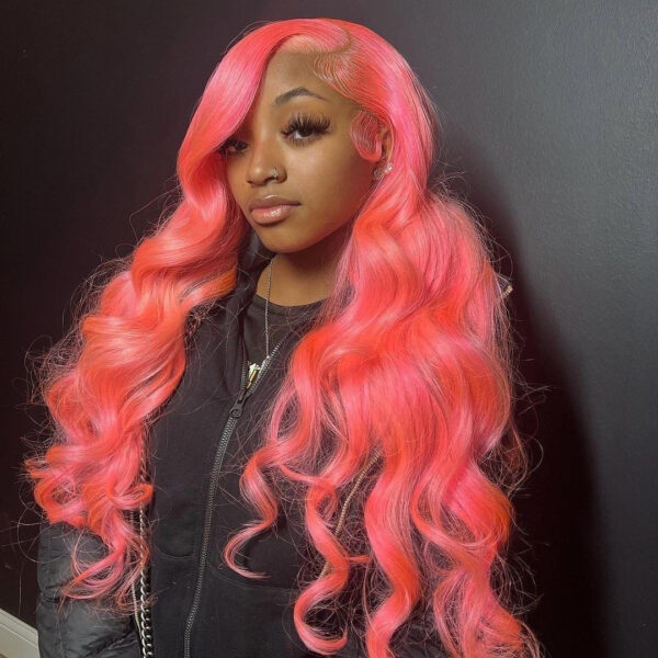Sterly Pink Transparent Lace Front Wigs Long Body Wave Human Hair Wigs For Women