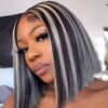 Sterly Grey Highlight Bob Wig Colored Straight 4x4 13x4 Bob Human Hair Wigs
