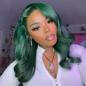 Sterly Emerald Green Wavy Wig Human Hair Straight/Body Wave Long Colored Lace Front Wigs