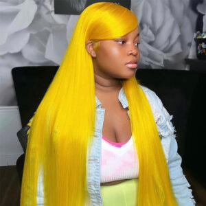 Sterly Yellow Long Silky Straight 13×4 Frontal Lace Wig Colored Human Hair Wigs