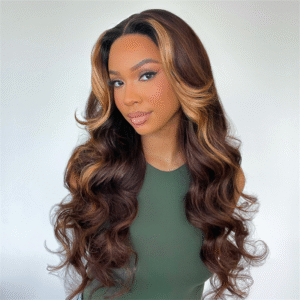 Brown Highlight With Natural Hair Roots Loose Wave Glueless HD Lace Wig