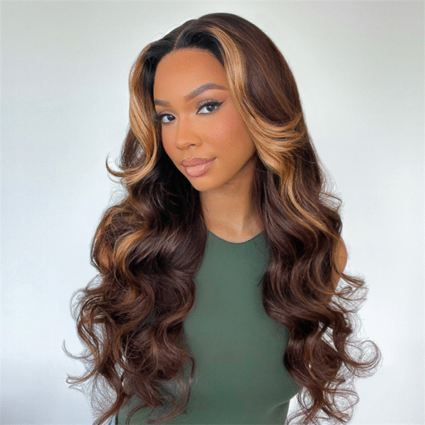 Brown Highlight With Natural Hair Roots Loose Wave Glueless HD Lace Wig