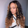 Fluffy Brown Ombre Highlights Water Wave Wigs For Women Colored Human Hair Wig