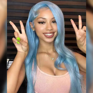 Sterly Lake Brilliant Blue Human Hair Wig Straight/Body Wave Lace Front Wig