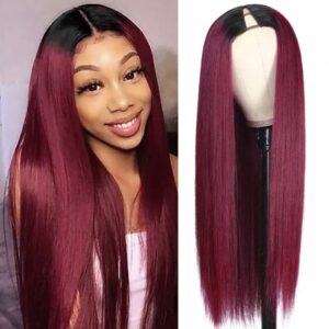 Sterly V Part Straight Ombre Burgundy Wigs Upgrade U Part Glueless Human Hair Wigs No Leave Out
