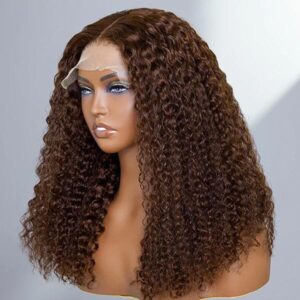 Sterly Transparent HD Lace Chocolate Brown Long Curly Human Hair Wigs 180% Density