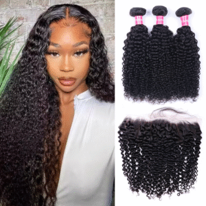 Sterly Hair Curly Wave 3 Bundles with 13×4 Lace Frontal 100% Human Virgin Hair