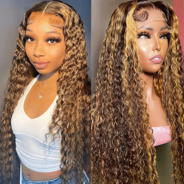Sterly 13x6 HD Transparent Lace Front Closure Colored Human Hair Wigs Highlight Deep Wave Frontal Wigs
