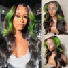 Sterly Green Skunk Stripe Body Wave Transparent Lace 13×4 Frontal Human Hair Wig