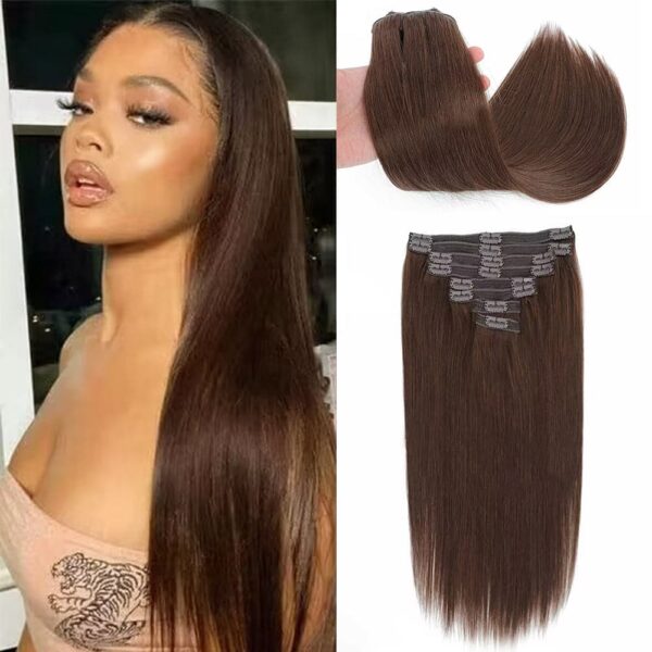 Sterly #4 Chocolate Brown Straight Clip-in Human Hair 8 Pices With 18 Clips 120g