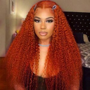 Sterly Orange Ginger Curly Wig Transparent Lace Frontal Human Hair Wigs 180% Density