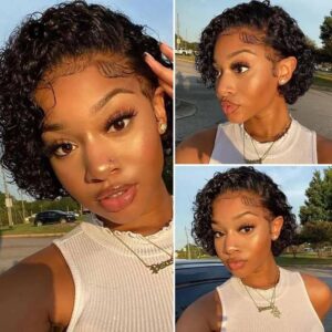 Sterly Short Pixie Cut Glueless Curly Wig Lace Front Human Hair Wigs