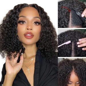 Sterly Curly V Part Bob Wig Human Hair No Leave Out Thin Part Wig