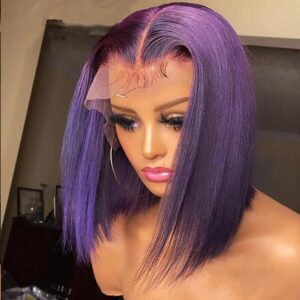 Sterly Dark Purple Bob Wig Colored Straight 4x4 13x4 Human Hair Wigs