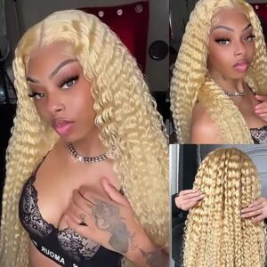 Sterly Hair 100% Human Hair Soft Long 613 Blonde Deep Wave T part Lace Wig