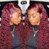 Sterly #99J Curly Hair Wig Burgundy Lace Frontal Human Hair Wigs For Woman