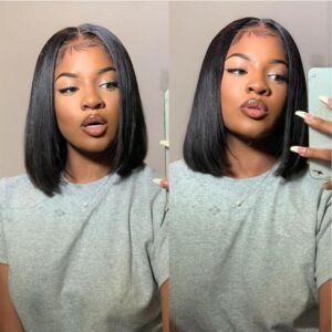 Sterly 13×6 Transparent Lace Short Straight Lace Front Bob Wigs 180% Density