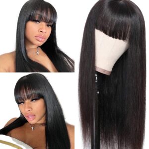 Sterly Silky Virgin Straight Human Hair Wigs with Bangs None Lace Front Wigs