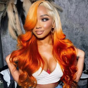 Sterly T613/350 Blonde and Ginger Orange Ombre Highlight 13x6 Lace Front Human Hair Wigs